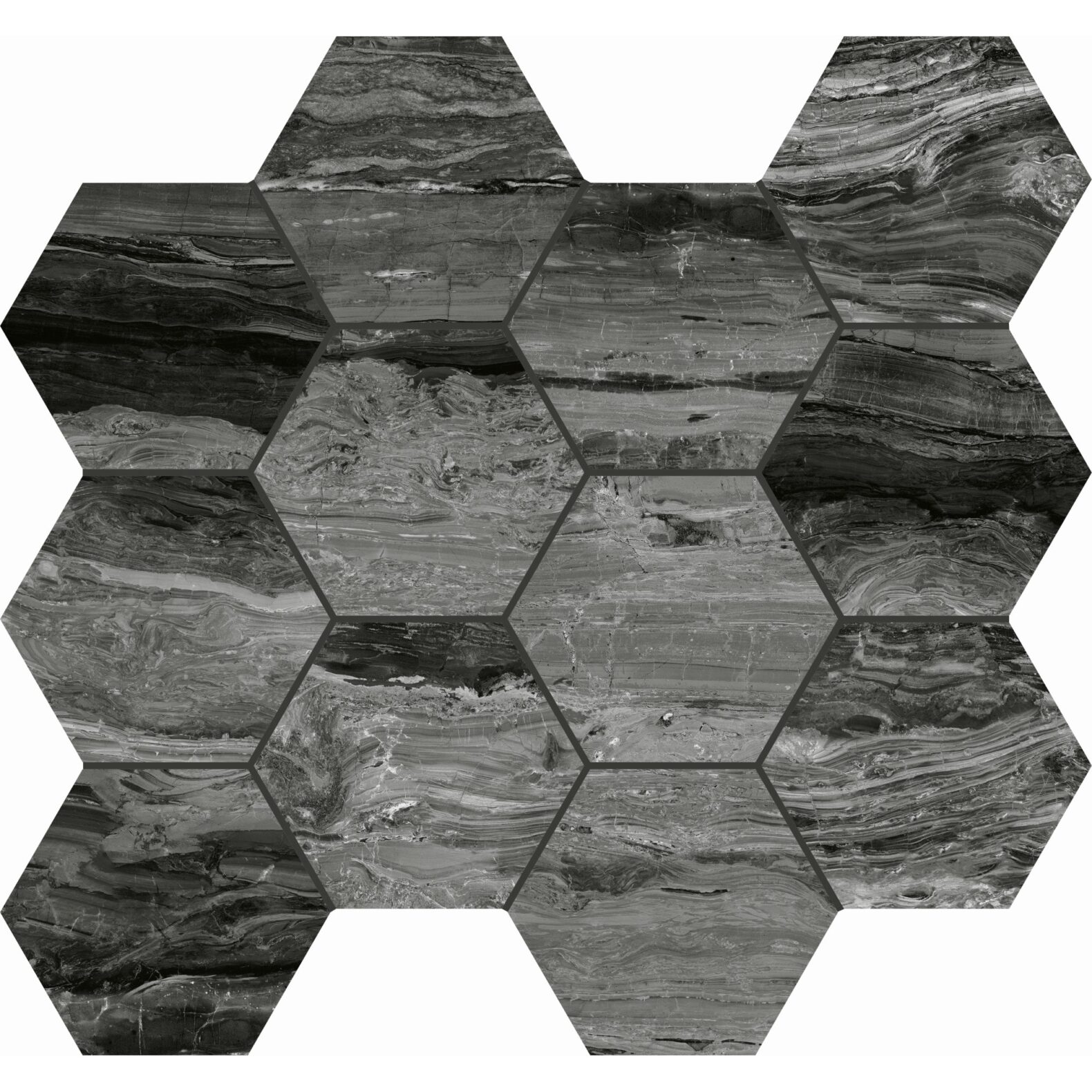 Cielo Marmo Hexagon Mosaic Nero