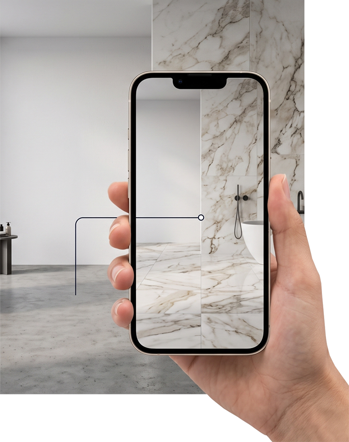 Find your dream         porcelain tiles.         before you buy.
